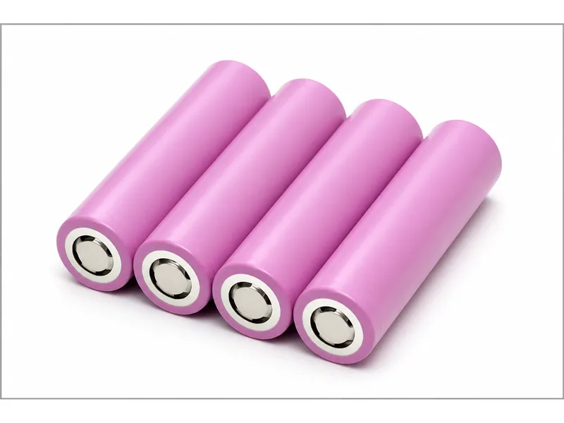 Illustration of four pink cylindrical lithium cells
